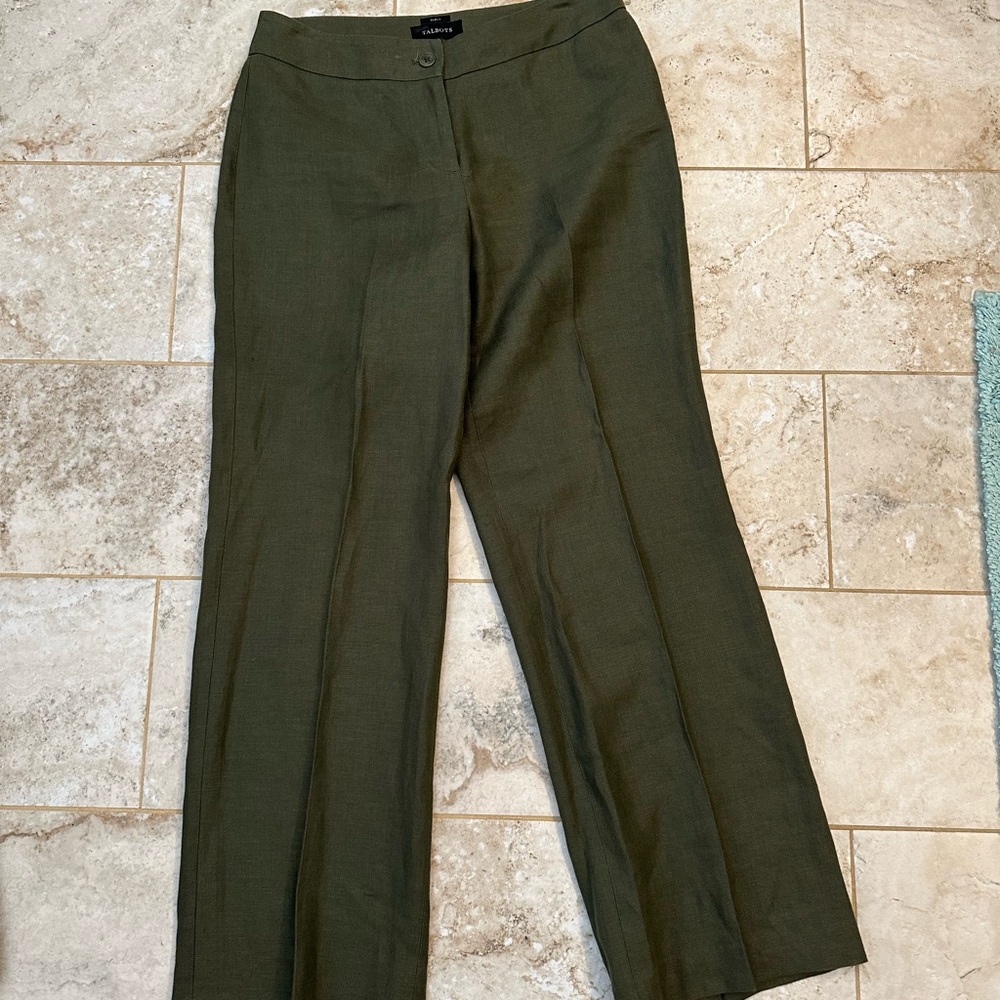 Talbots 100% Linen Olive Green Pants